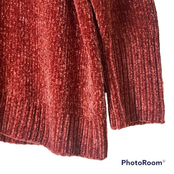 Zara Chenille Chunky Knit Oversized V-neck Cozy Pullover Sweater Rust Spiced Red - Picture 10 of 13
